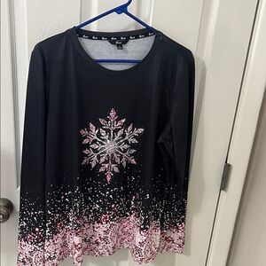 Black and Pink Snowflake Women's Top